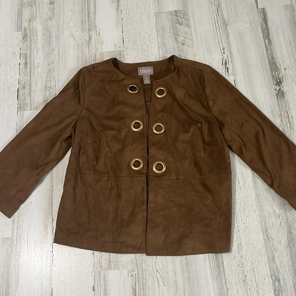 Chicos Faux Suede Grommet Jacket Size 0 - Picture 3 of 8